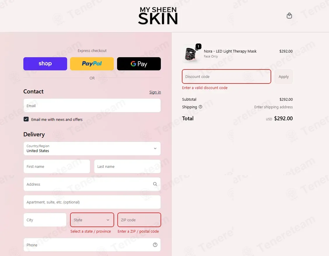 My Sheen Skin coupon code: 10% off with M3B65SZL. Tested and valid as 4 months ago.