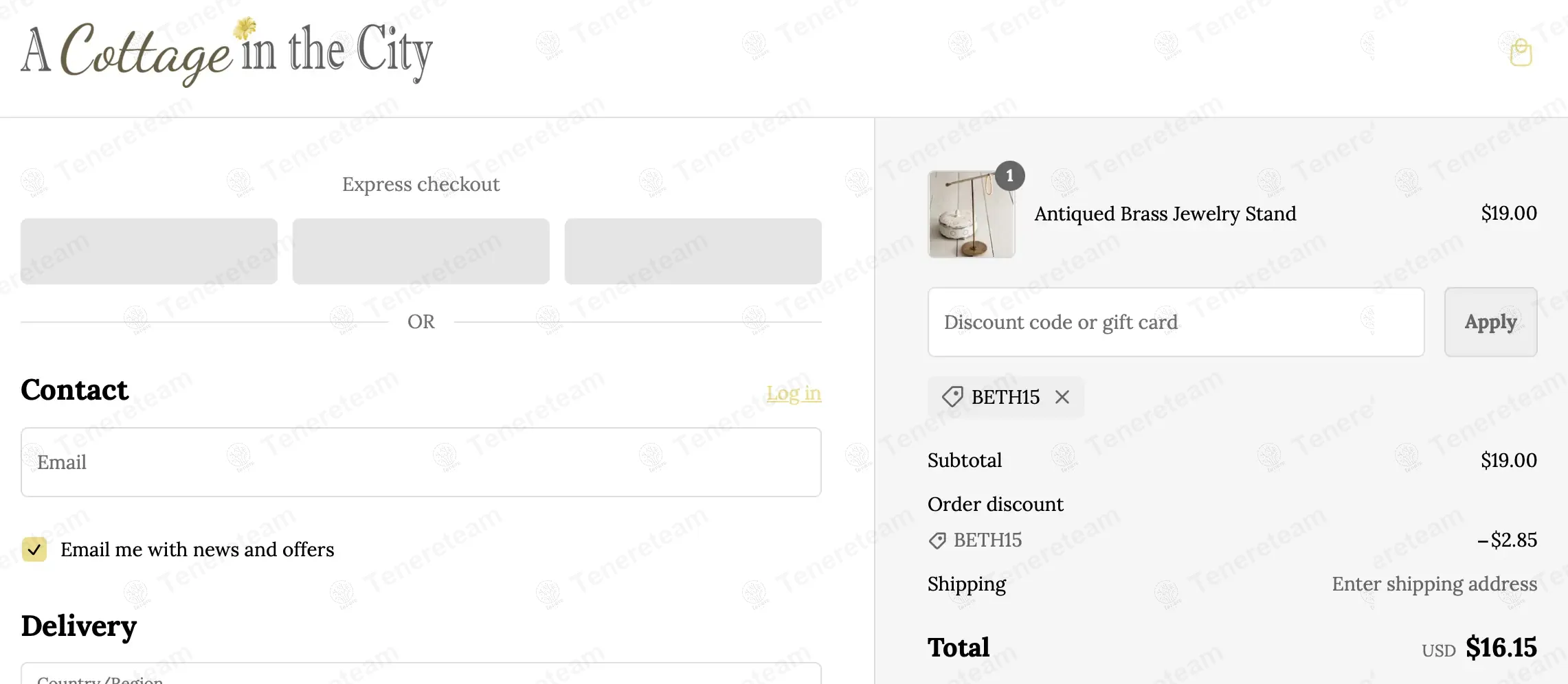 A Cottage in the City coupon code: 15% off with BETH15. Tested and valid as 2 weeks ago.