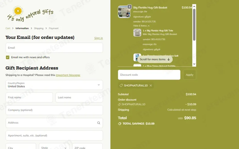 It's Only Natural Gifts coupon code: 10% off with SHOPNATURAL10. Tested and valid as 1 week ago.