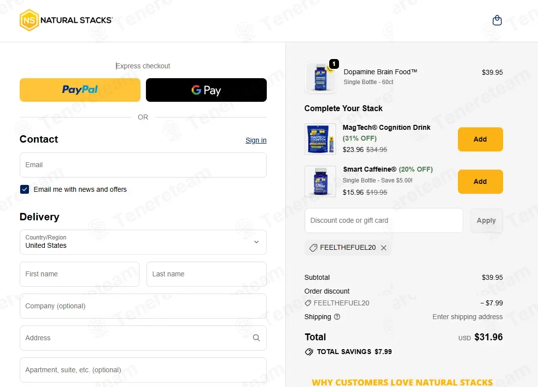 Natural Stacks coupon code: 20% off with FEELTHEFUEL20. Tested and valid as 2 weeks ago.