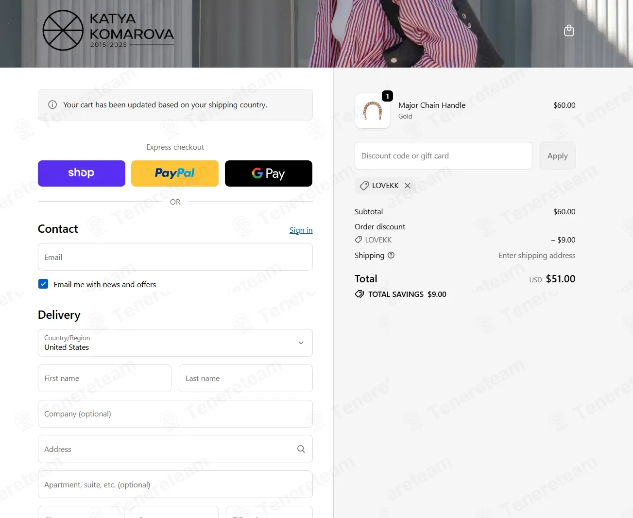 Katya Komarova coupon code: 15% off with LOVEKK. Tested and valid as 5 days ago.