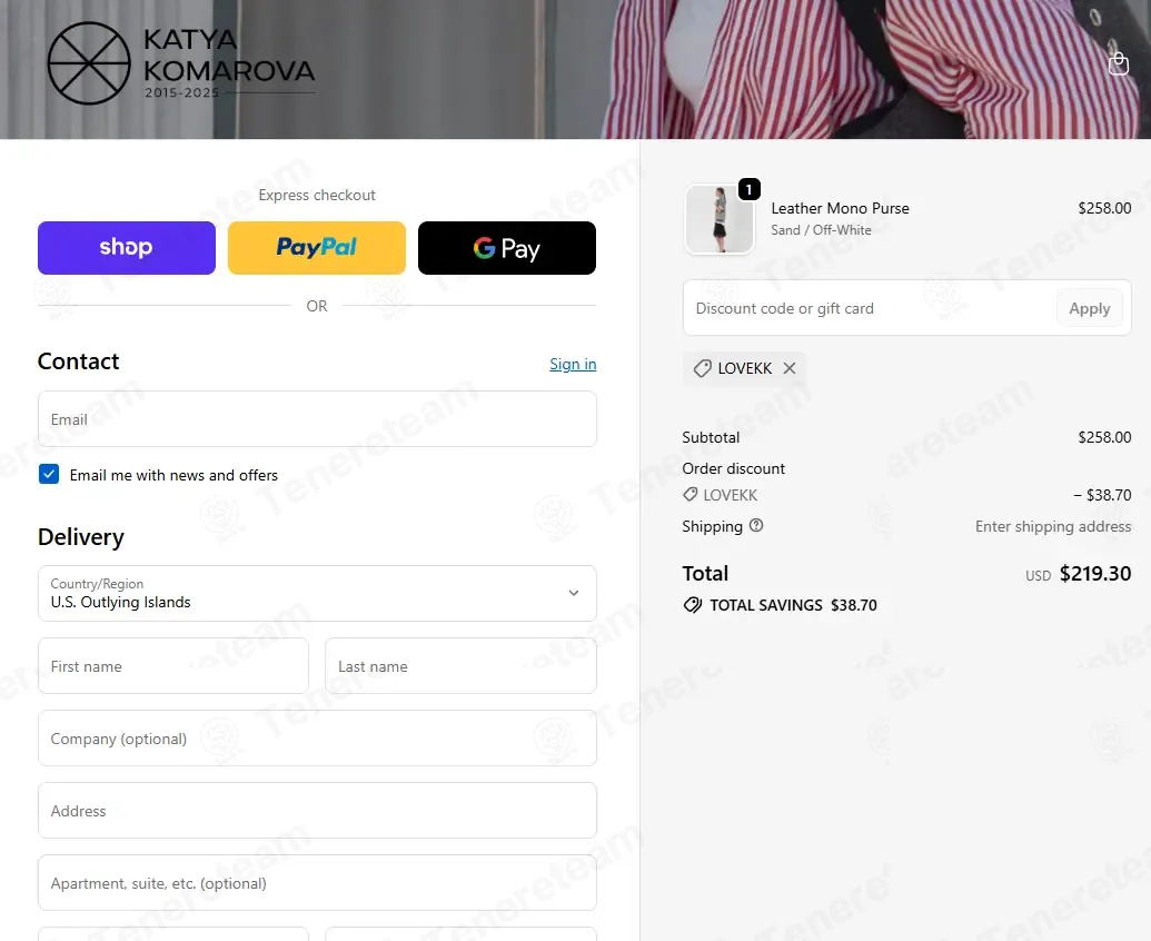 Katya Komarova coupon code: 15% off with LOVEKK. Tested and valid as 5 days ago.