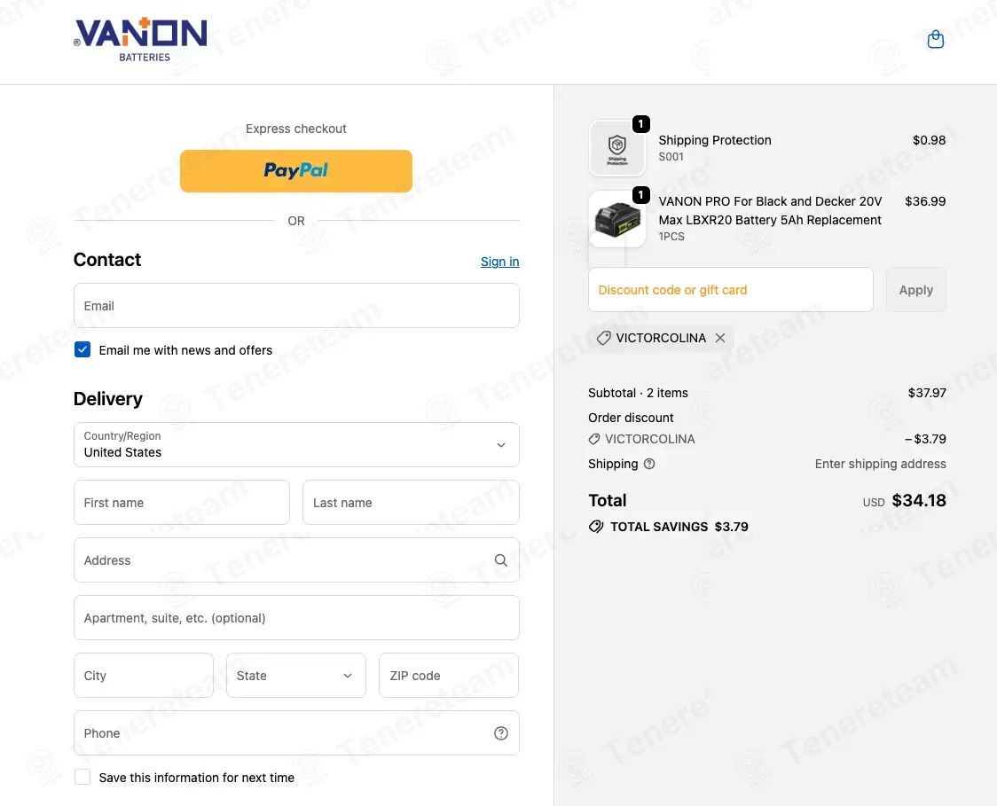 Vanon Batteries coupon code: 15% off with VICTORCOLINA. Tested and valid as 4 weeks ago.