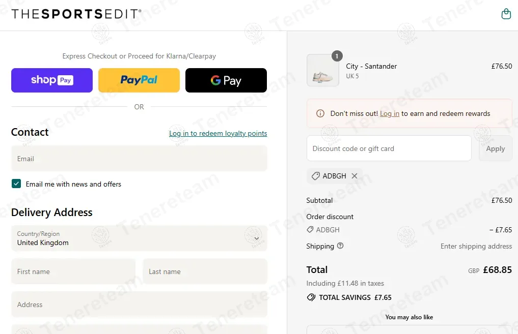 The Sports Edit coupon code: 10% off with ADBGH. Tested and valid as 11 months ago.