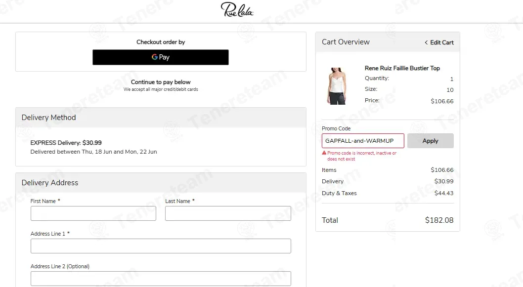 Rue La La coupon code: 40% off with GAPFALL-and-WARMUP. Tested and valid as 3 weeks ago.
