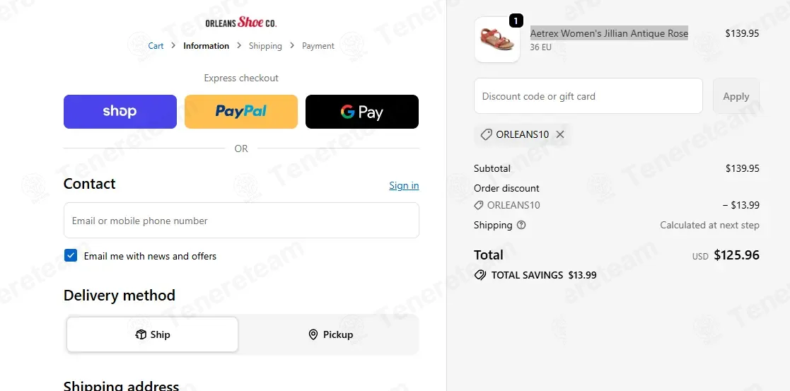Orleans Shoe Co coupon code: 10% off with ORLEANS10. Tested and valid as 1 month ago.