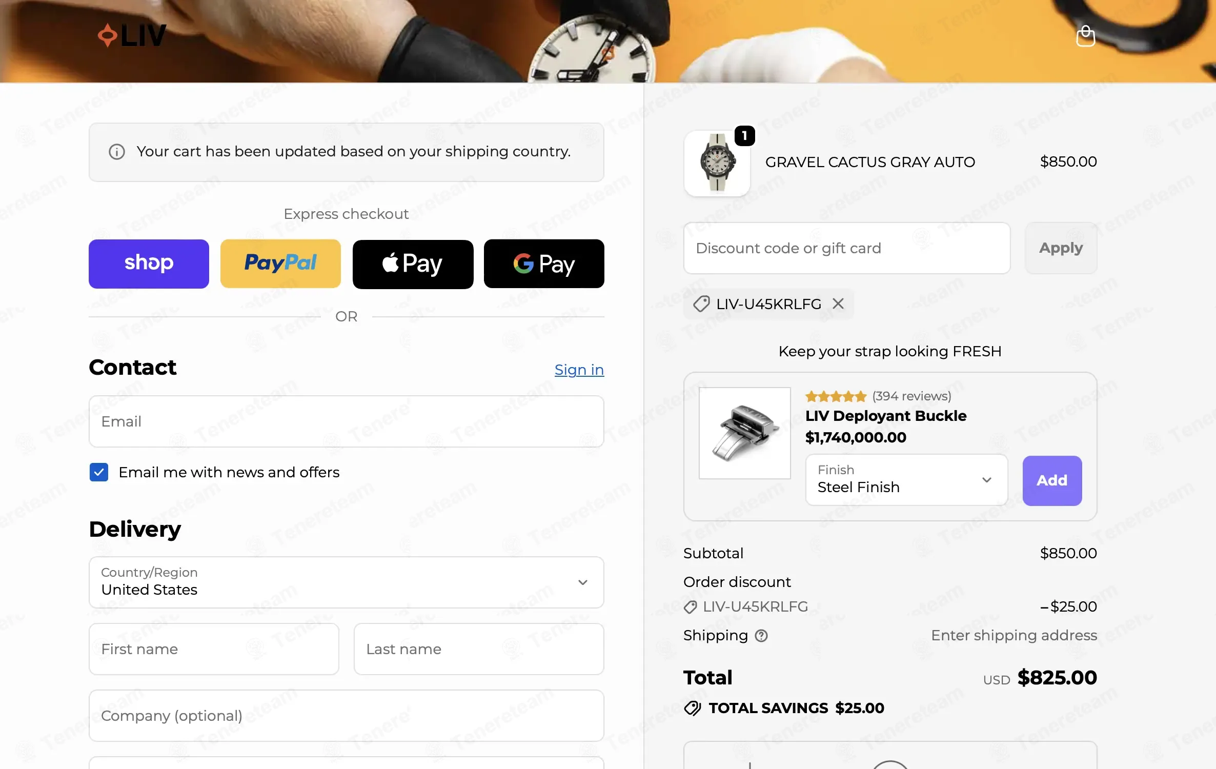 Liv Watches coupon code: $25 off with LIV-U45KRLFG. Tested and valid as 8 months ago.