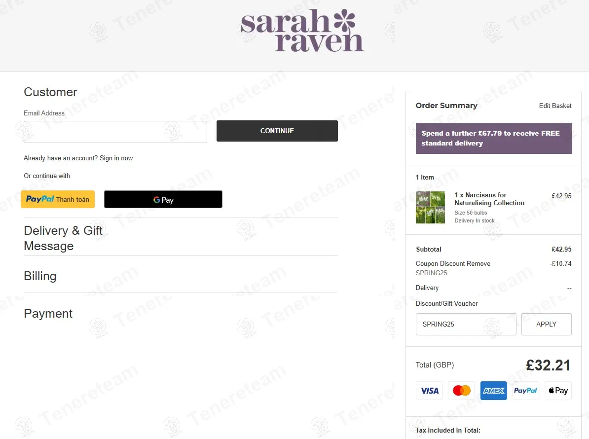 Sarah Raven coupon code: 25% off with SPRING25. Tested and valid as 8 months ago.
