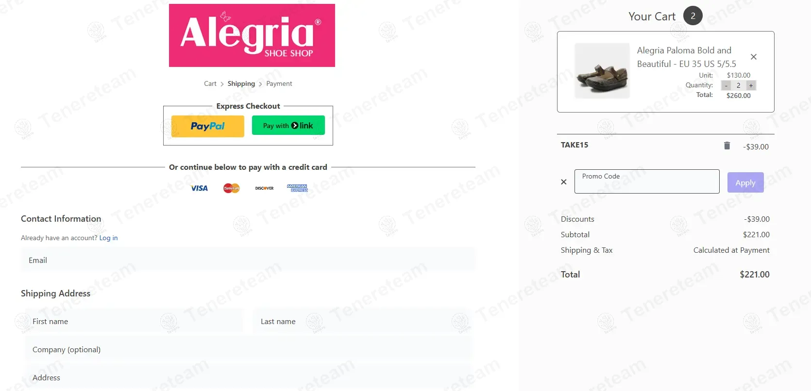 Alegria Shoe Shop coupon code: 15% off with TAKE15. Tested and valid as 11 months ago.