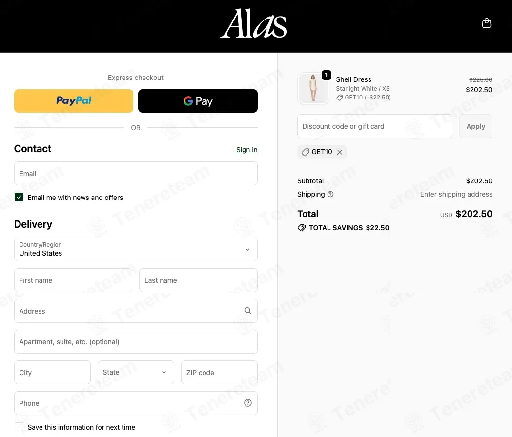 Alas Silk coupon code: 10% off with GET10. Tested and valid as 6 days ago.