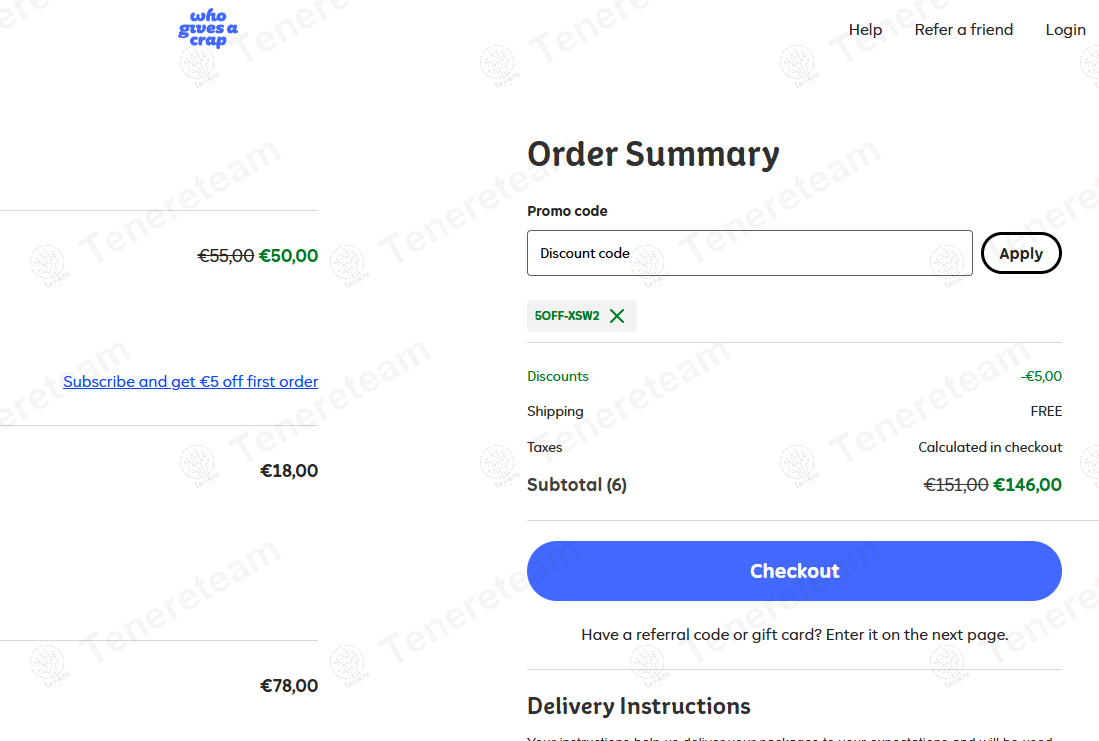 Who Gives A Crap EU coupon code: $5 off with 5OFF-XSW2. Tested and valid as 1 year ago.