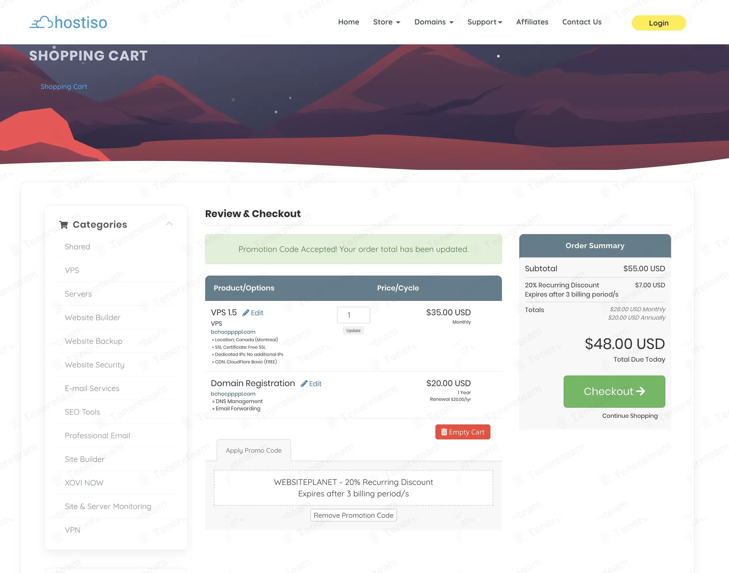 Hostiso coupon code verified as working at checkout