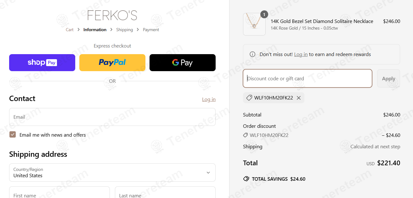 Ferkos Fine Jewelry coupon code: 10% off with WLF10HM20FK22. Tested and valid as 6 months ago.