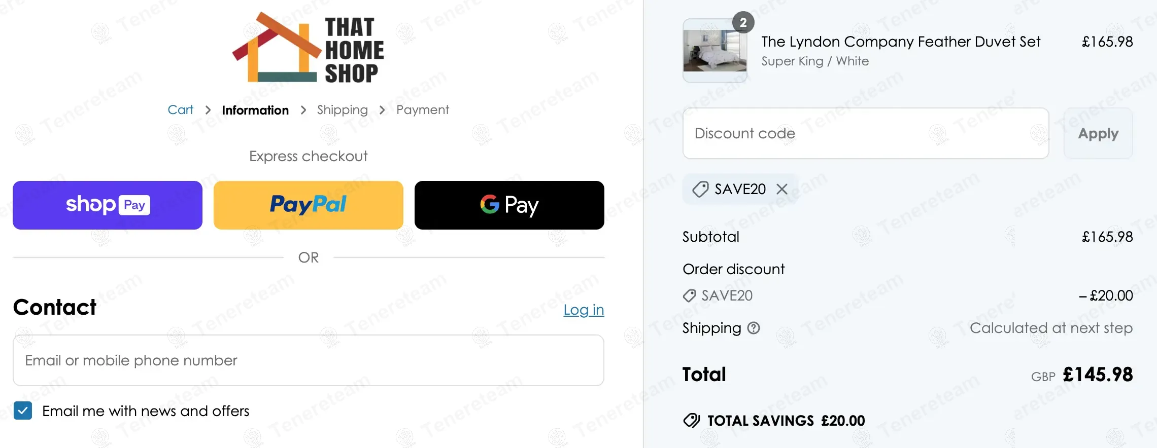 That Home Shop UK coupon code: £20 off with SAVE20. Tested and valid as 1 year ago.