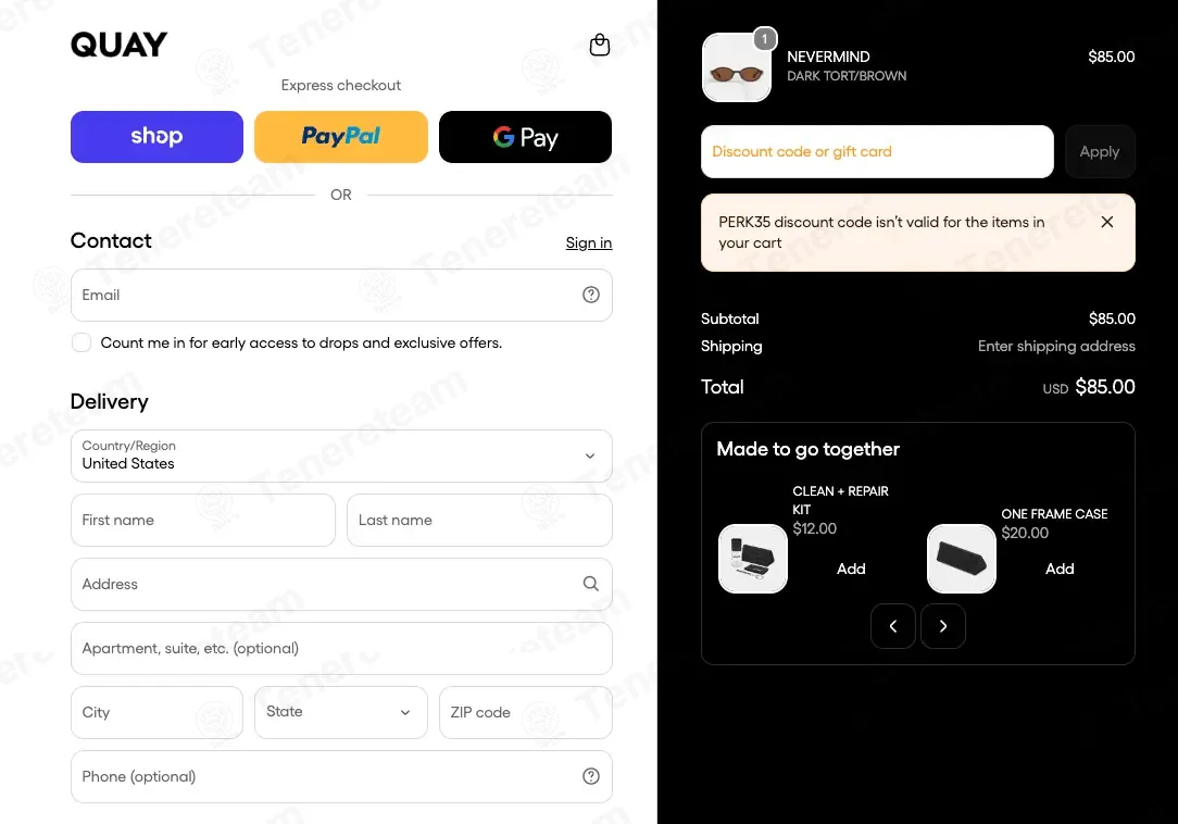 Quay coupon code: 35% off with PERK35. Tested and valid as 3 weeks ago.