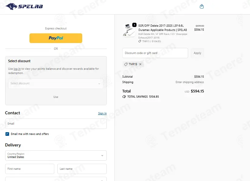 SPELAB Auto Parts coupon code: 15% off with TNR15. Tested and valid as 1 week ago.