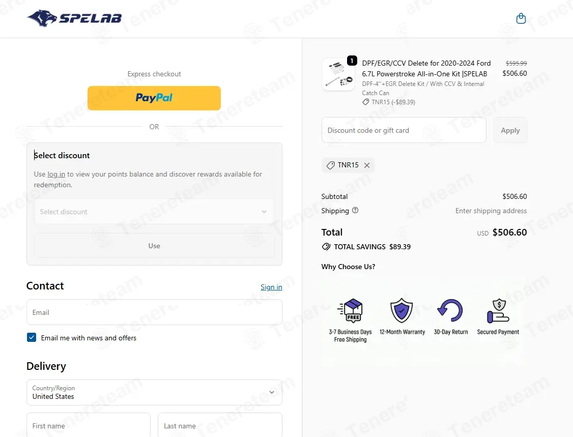 SPELAB Auto Parts coupon code: 15% off with TNR15. Tested and valid as 1 week ago.