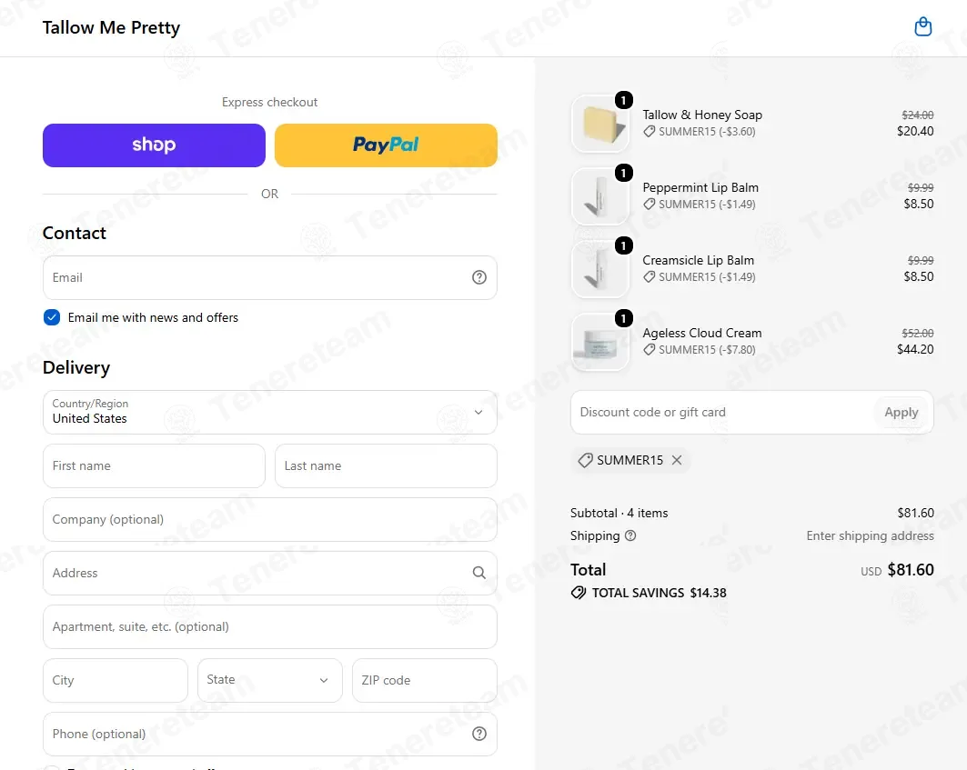 Tallow Me Pretty coupon code successfully applied at checkout