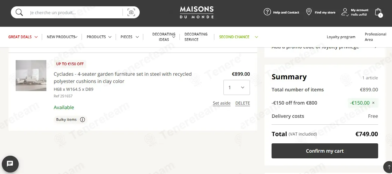 Maisons Du Monde coupon code: €150 off with MDM150. Tested and valid as 1 month ago.