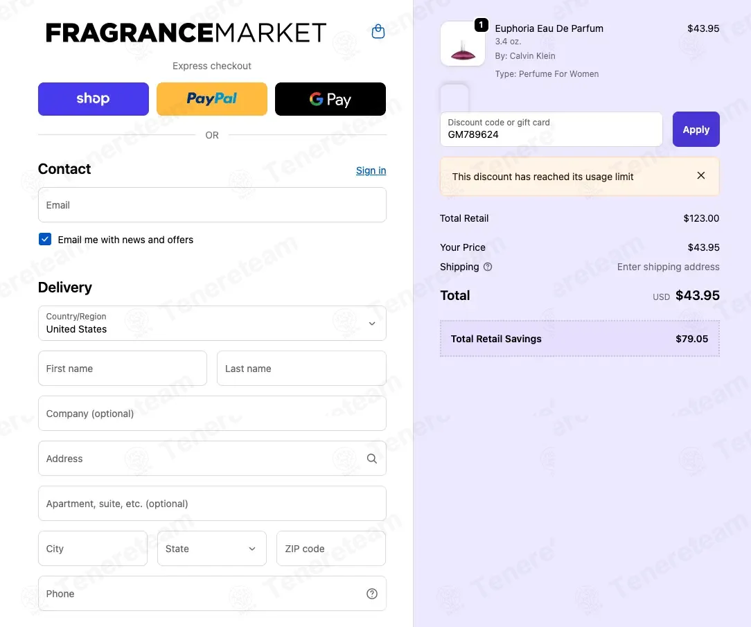 Fragrance Market coupon code: $5 off with GM789624. Tested and valid as 8 months ago.