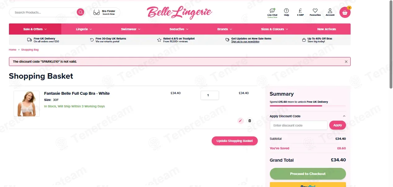 Belle Lingerie coupon code: £10 off with SPARKLE10. Tested and valid as 3 months ago.