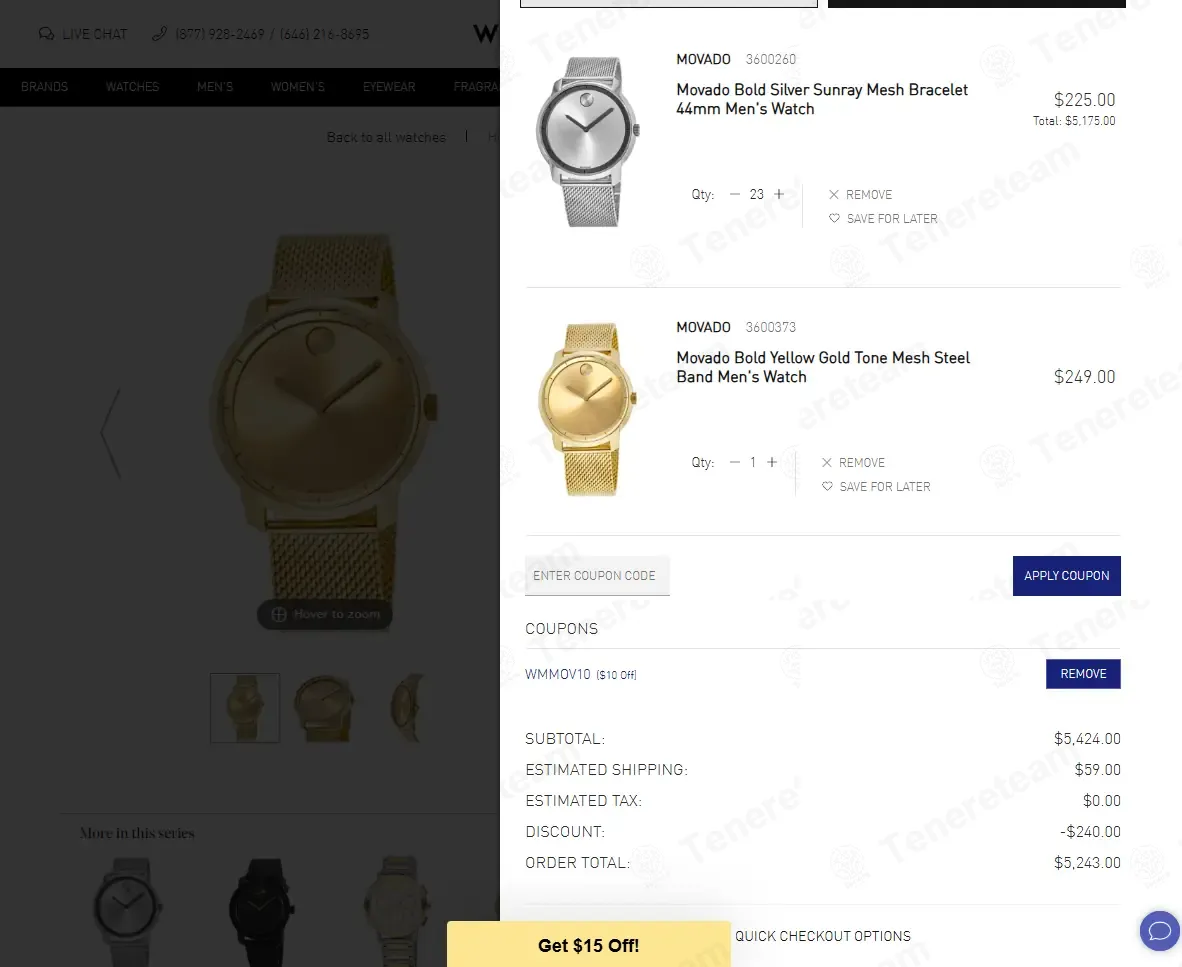 Watchmaxx coupon code: $10 off with WMMOV10. Tested and valid as 1 month ago.