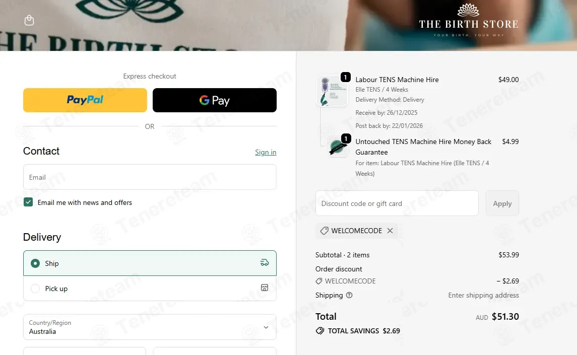 The Birth Store coupon code: 5% off with WELCOMECODE. Tested and valid as 4 months ago.