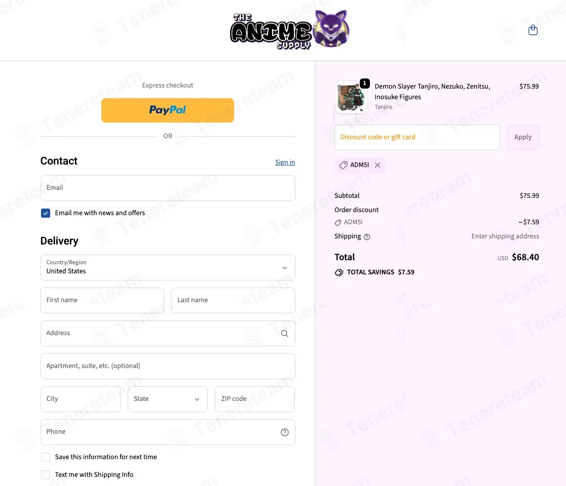 The Anime Supply coupon code: 10% off with ADM5I. Tested and valid as 1 week ago.