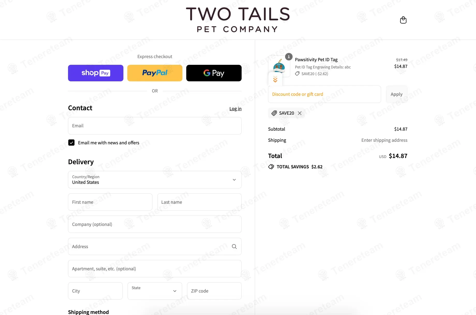 Two Tails Pet Company coupon code: 20% off with SAVE20. Tested and valid as 8 months ago.
