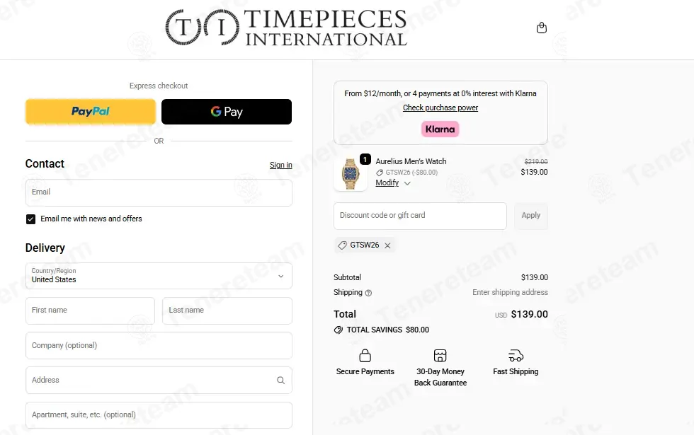 Timepieces USA apply coupon code