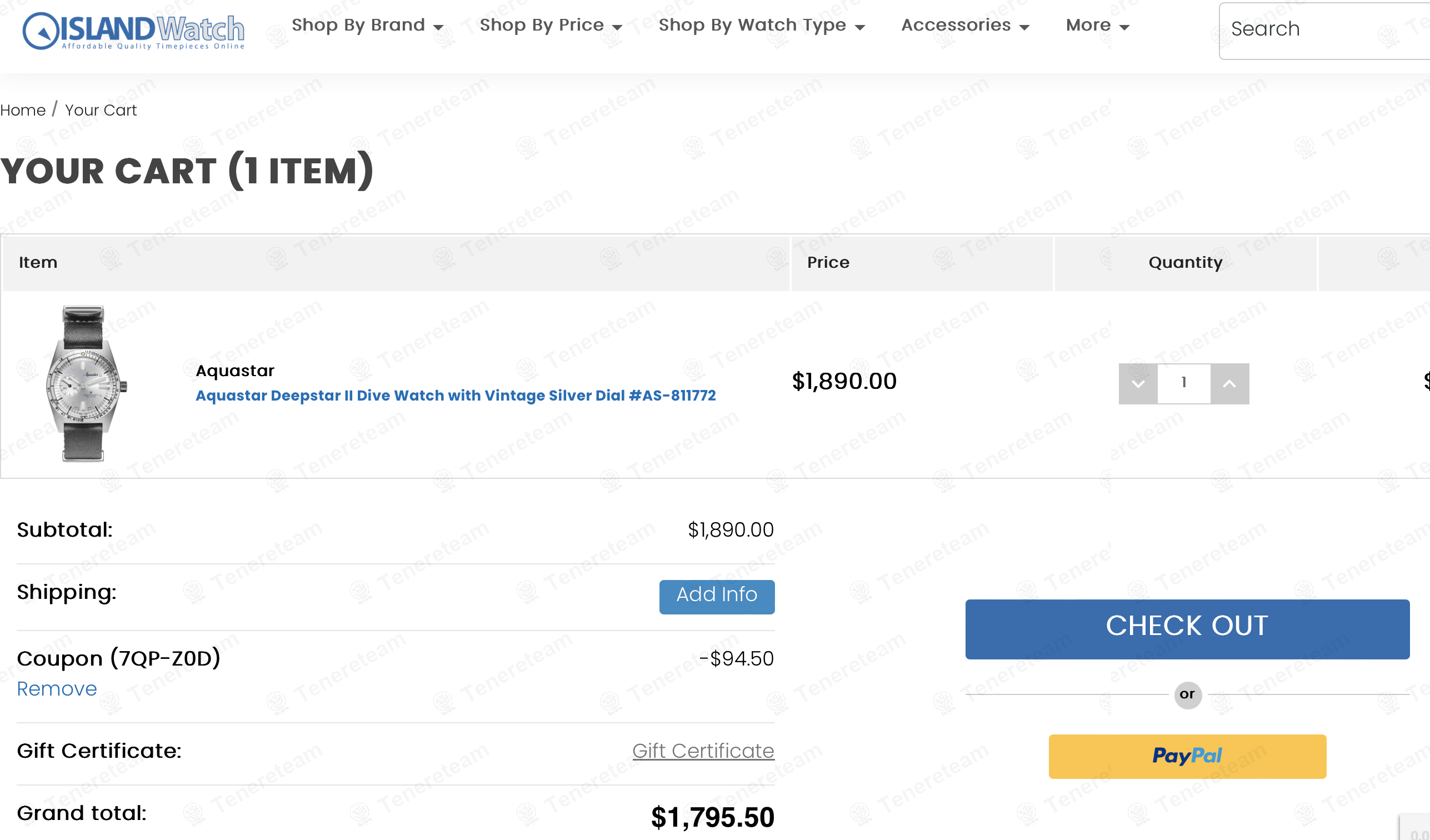 Island Watch coupon code: 5% off with 7QP-Z0D. Tested and valid as 1 year ago.