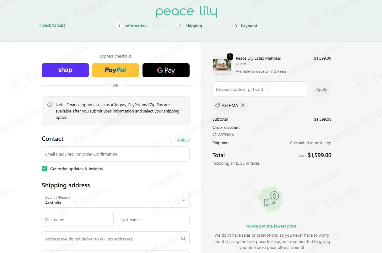 Peacelily AU coupon code: 10% off with ASTHMA1. Tested and valid as 4 months ago.