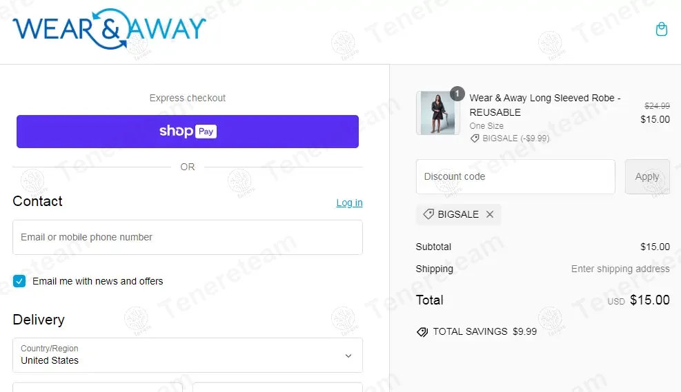 Wear and Away coupon code: 40% off with BIGSALE. Tested and valid as 1 year ago.
