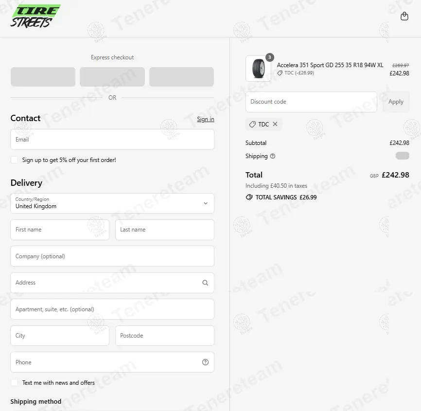 Tire Streets UK coupon code: 10% off with ACC10. Tested and valid as 10 months ago.