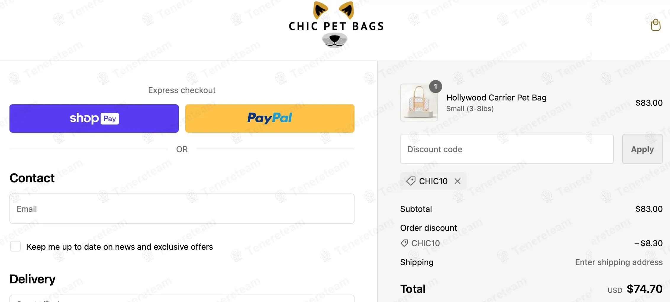 Chic Pet Bags coupon code: 10% off with CHIC10. Tested and valid as 1 year ago.