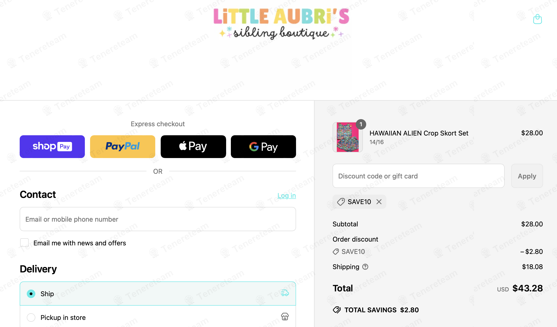Little Aubri's Boutique coupon code: 10% off with SAVE10. Tested and valid as 1 year ago.