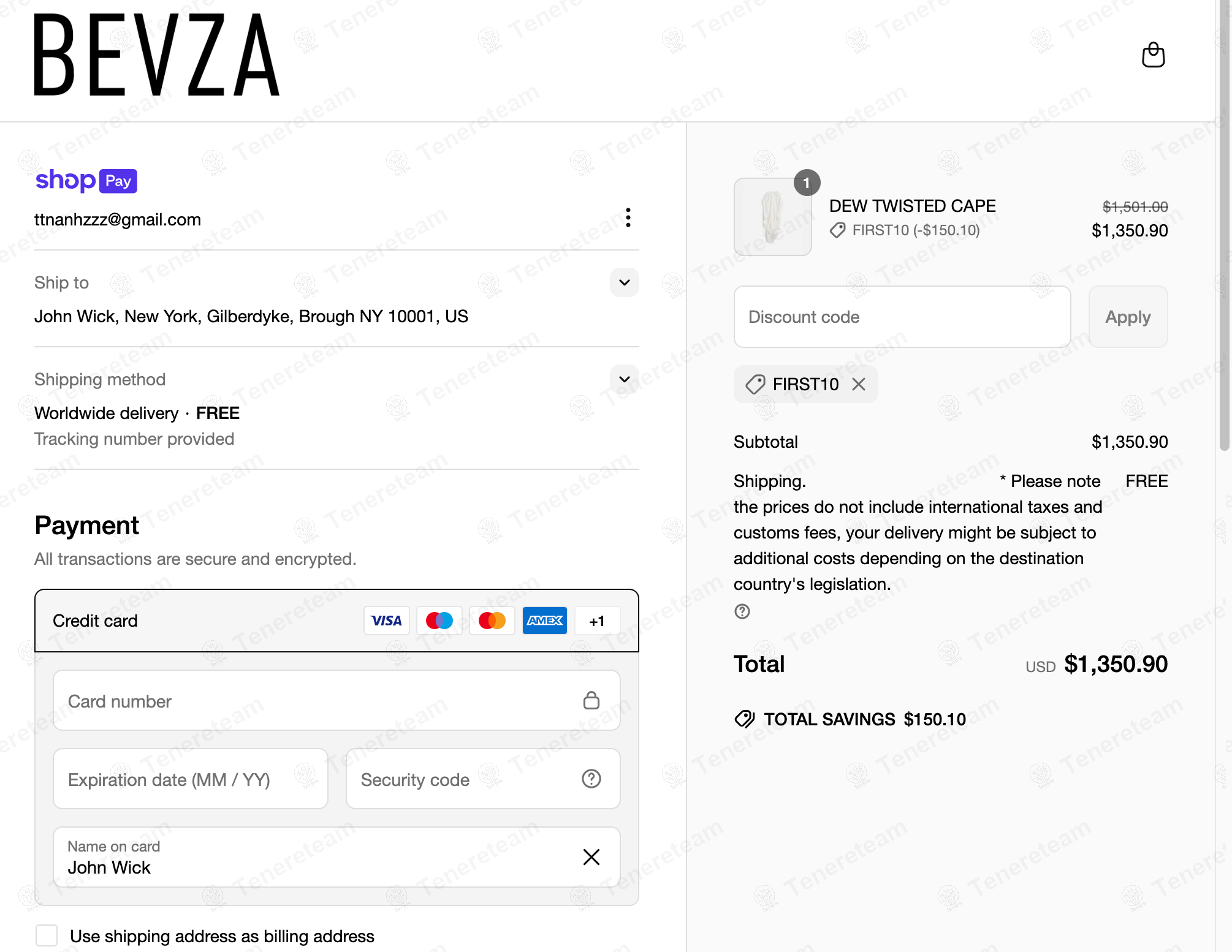 Bevza coupon code: 10% off with FIRST10. Tested and valid as 1 year ago.