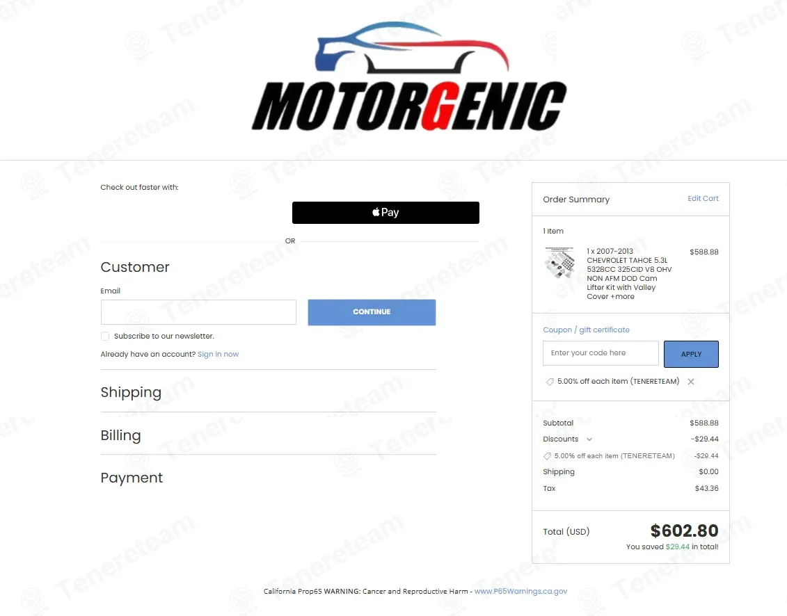 MotorGenic coupon code: 5% off with TENERETEAM. Tested and valid as 4 weeks ago.