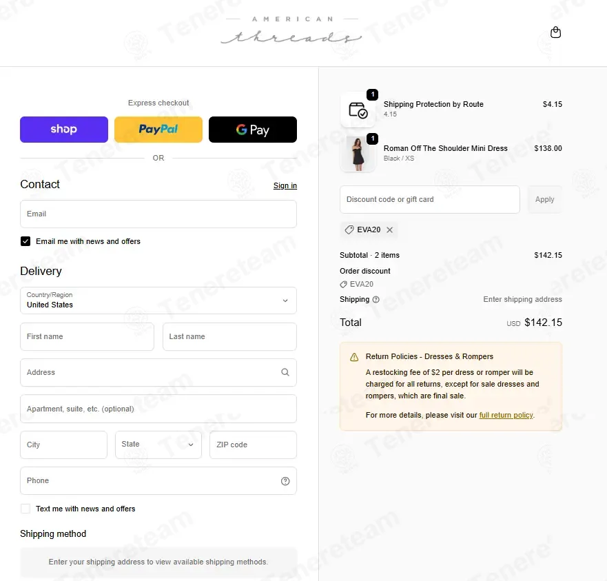Shopamericanthreads.com coupon code: Sale off with EVA20. Tested and valid as 6 months ago.