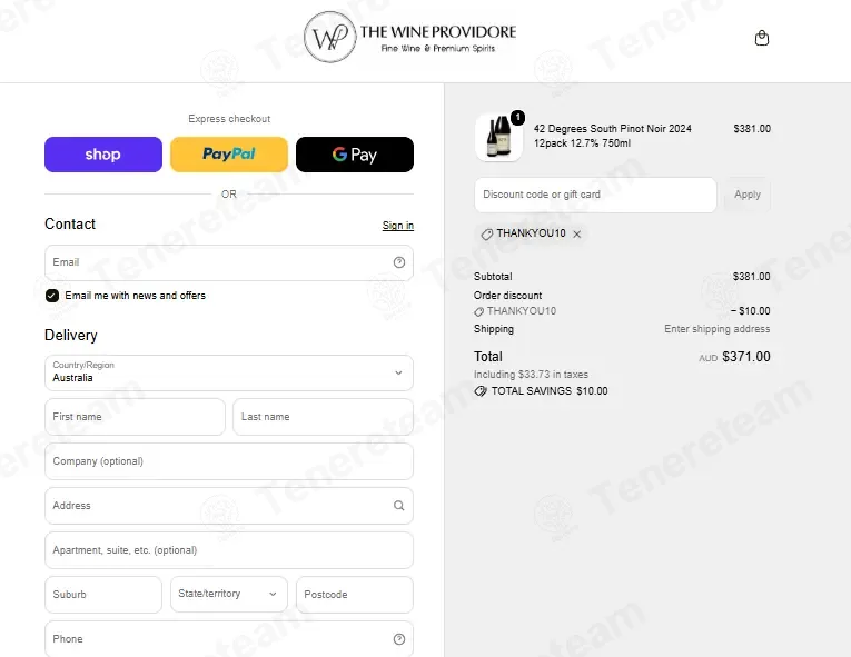 The Wine Providore coupon code: $10 off with THANKYOU10. Tested and valid as 1 week ago.