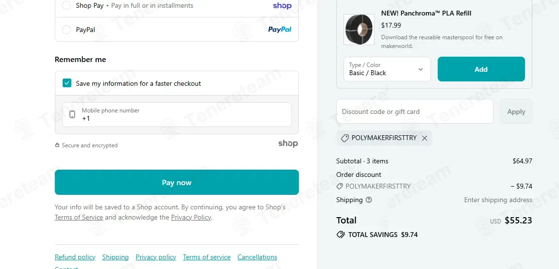 Polymaker coupon code: 15% off with POLYMAKERFIRSTTRY. Tested and valid as 2 weeks ago.