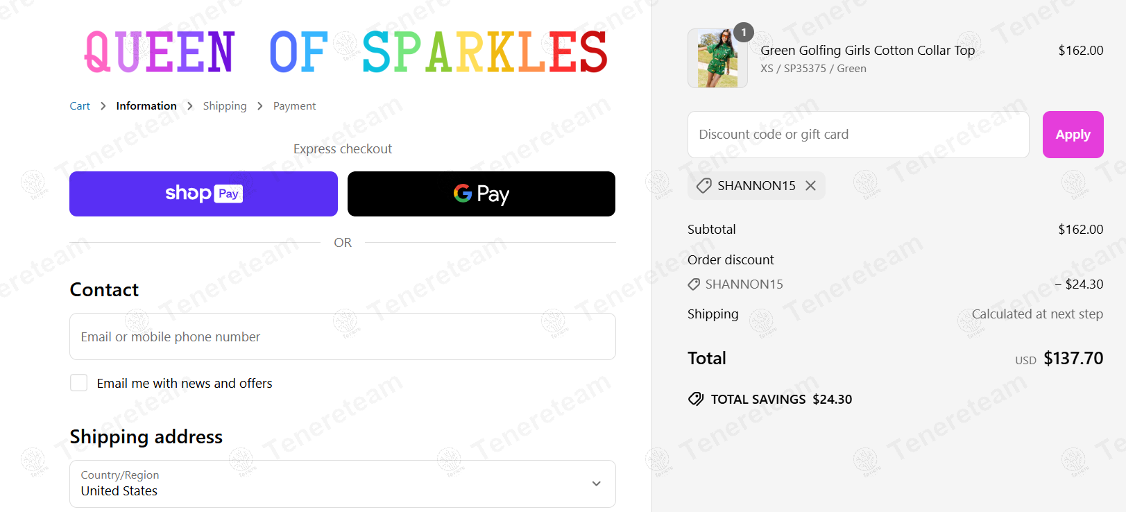 Queen of Sparkles apply coupon code