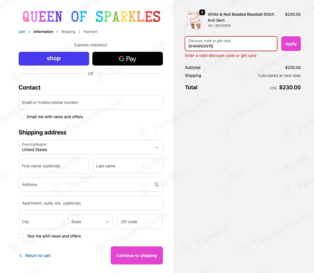 Queen of Sparkles coupon code: 15% off with SHANNON15. Tested and valid as 5 months ago.