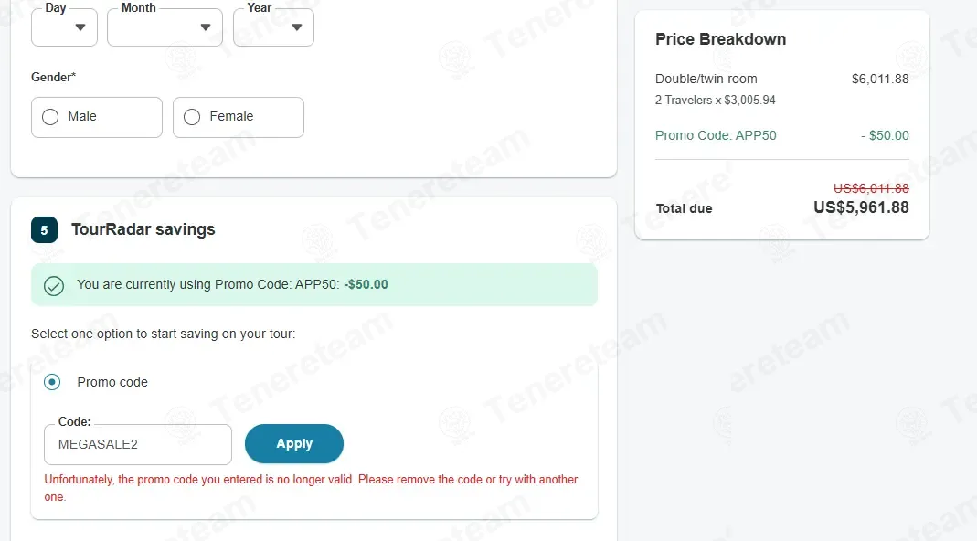 TourRadar coupon code: 2% off with MEGASALE2. Tested and valid as 2 weeks ago.