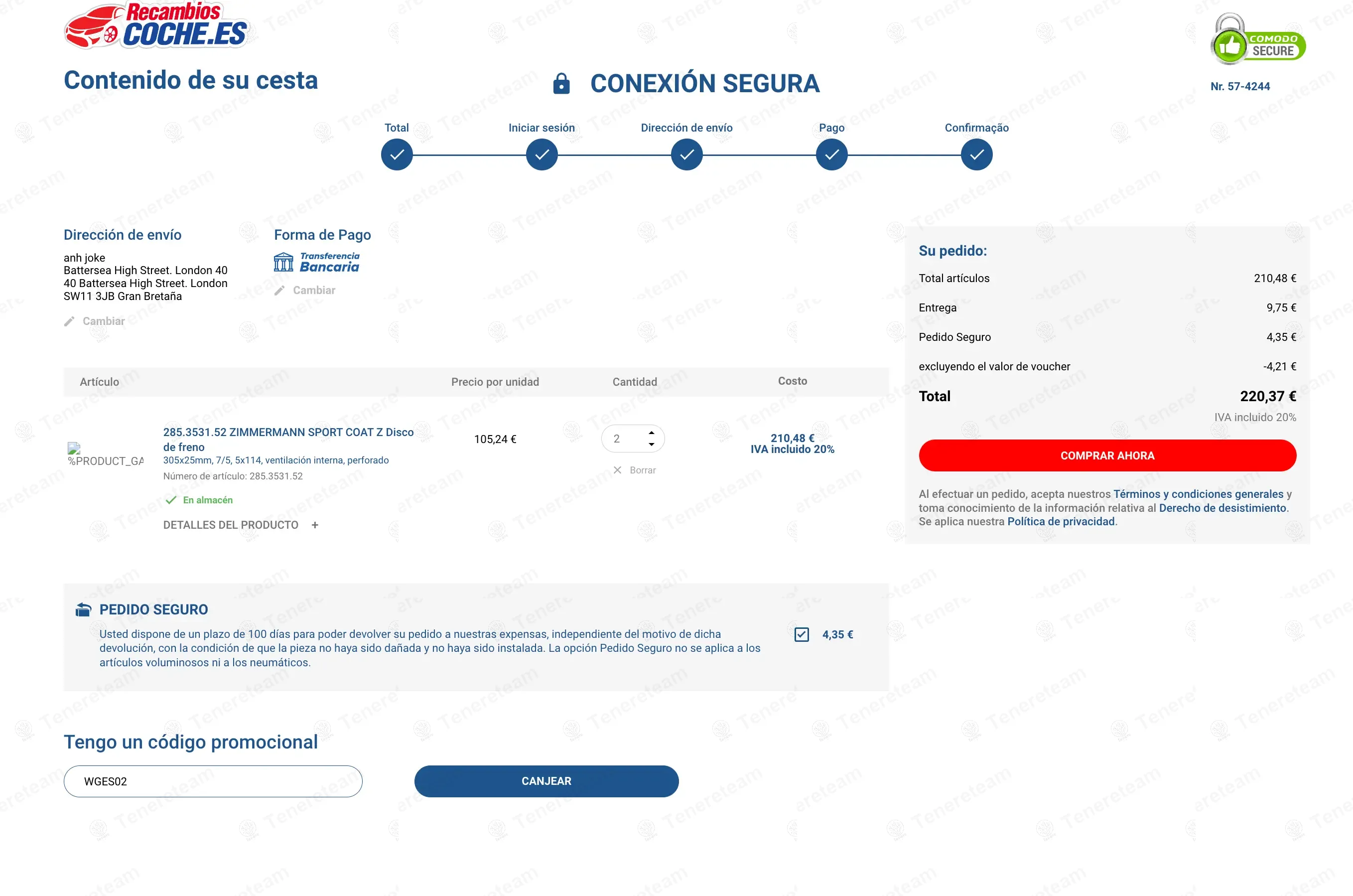 Recambioscoche ES coupon code: 2% off with WGES02. Tested and valid as 9 months ago.