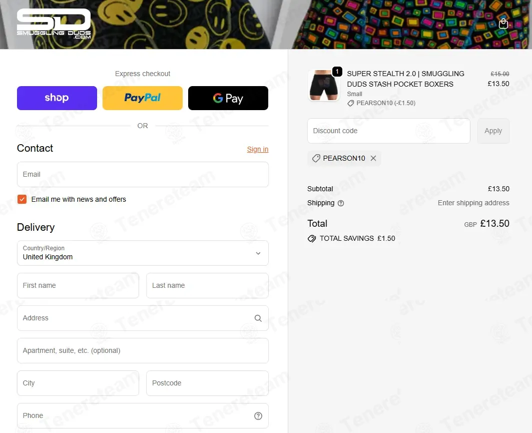 Smuggling Duds coupon code: 10% off with PEARSON10. Tested and valid as 1 week ago.