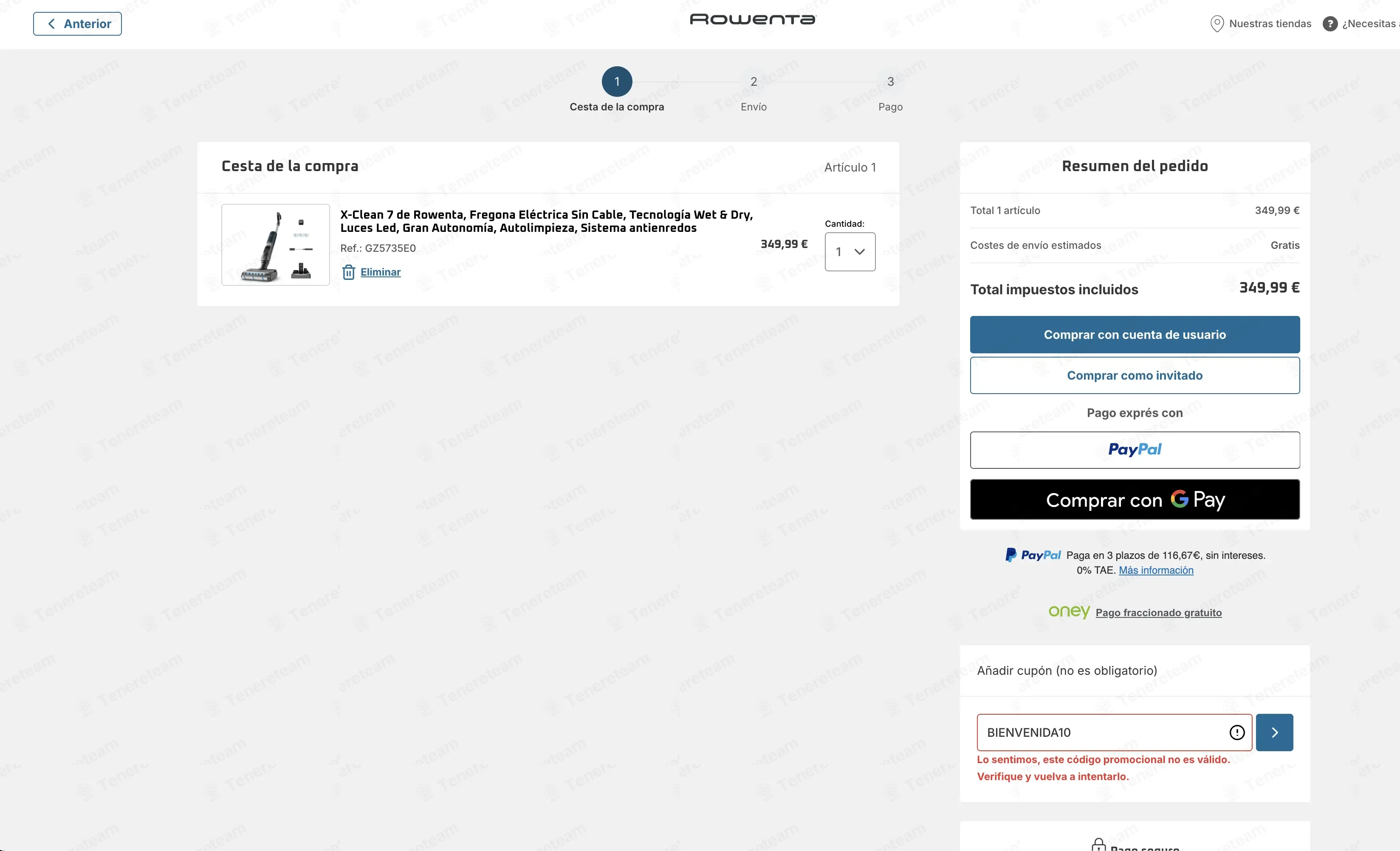 Rowenta ES coupon code: 10% off with BIENVENIDA10. Tested and valid as 1 week ago.