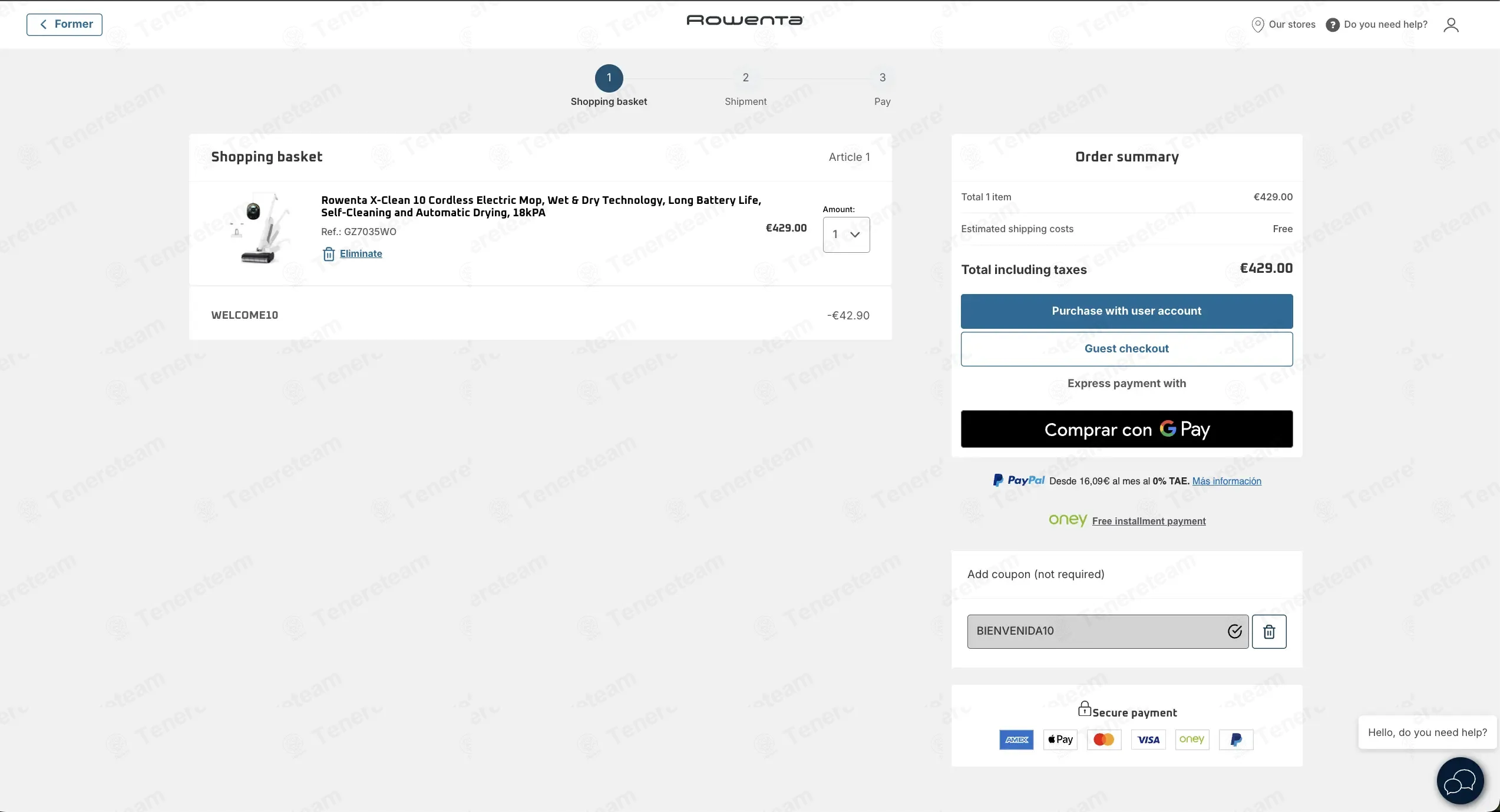 Rowenta ES coupon code: 10% off with BIENVENIDA10. Tested and valid as 1 week ago.