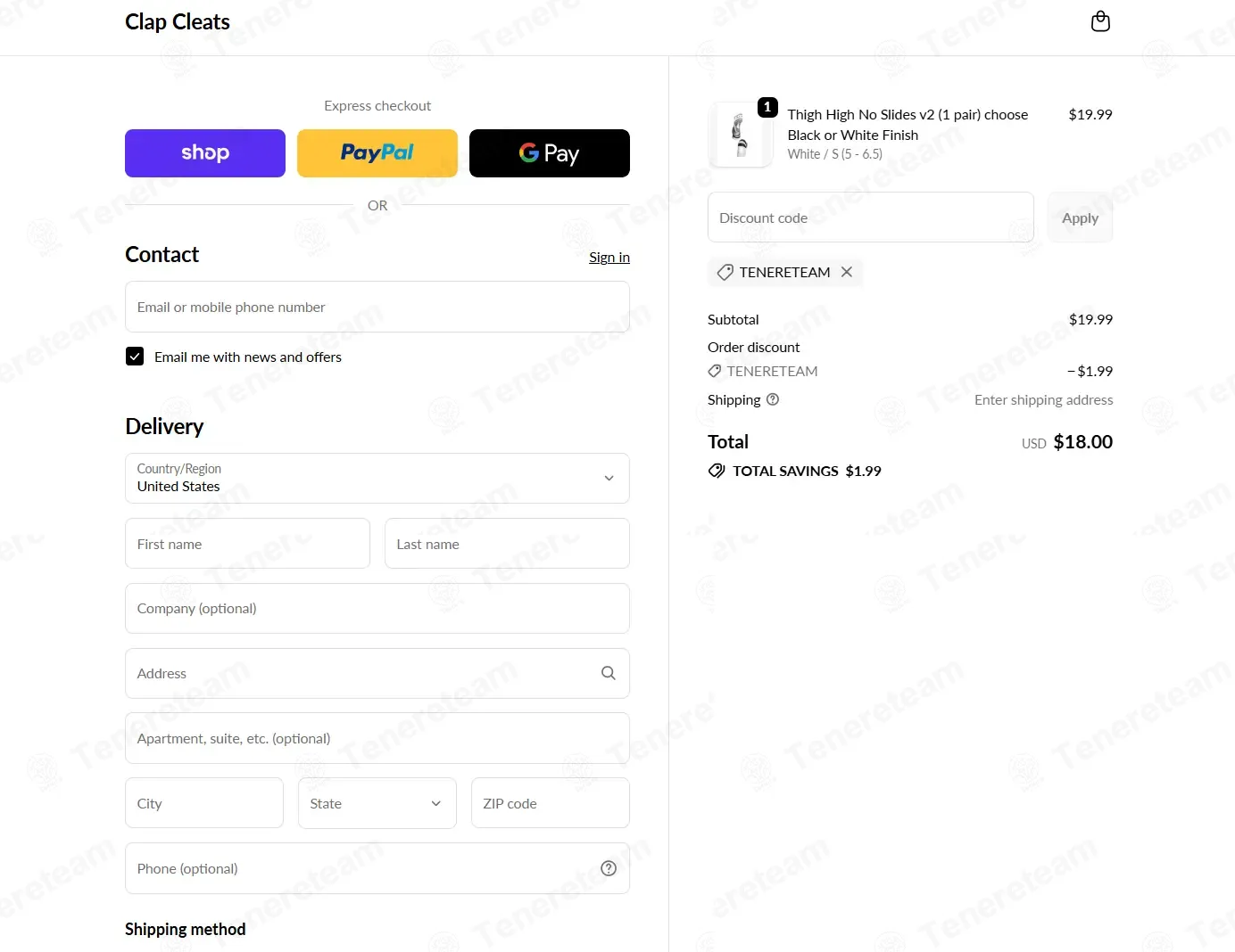 Clap Cleats coupon code: 10% off with TENERETEAM. Tested and valid as 1 month ago.
