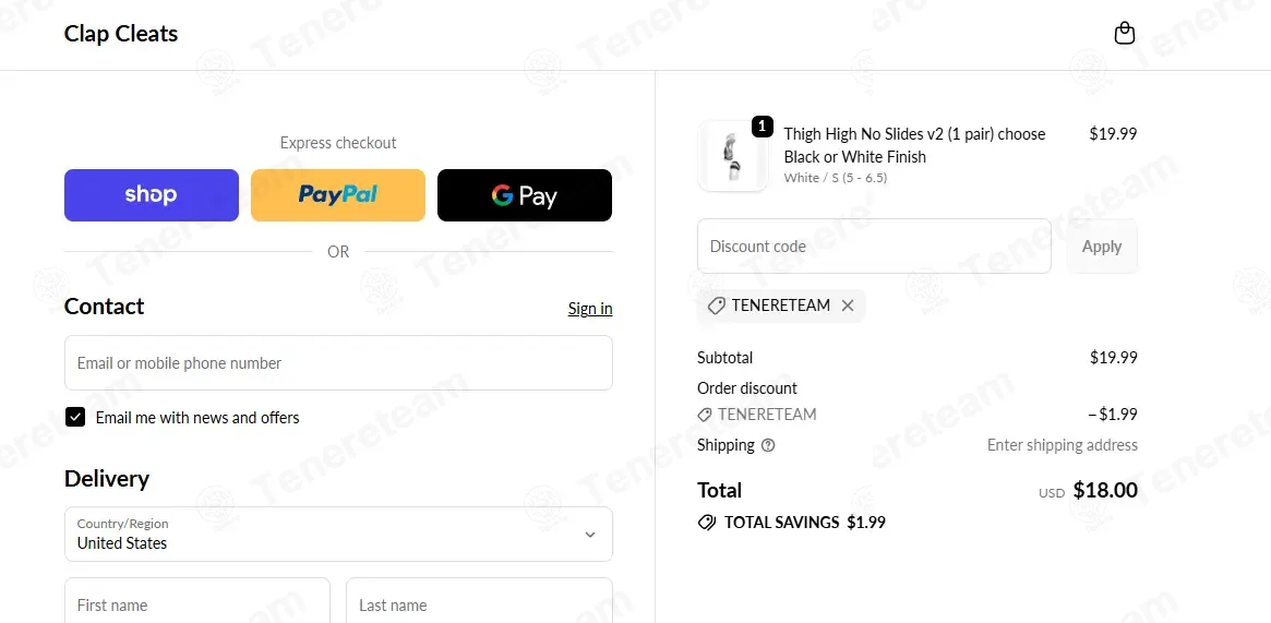 Clap Cleats coupon code: 10% off with TENERETEAM. Tested and valid as 1 month ago.